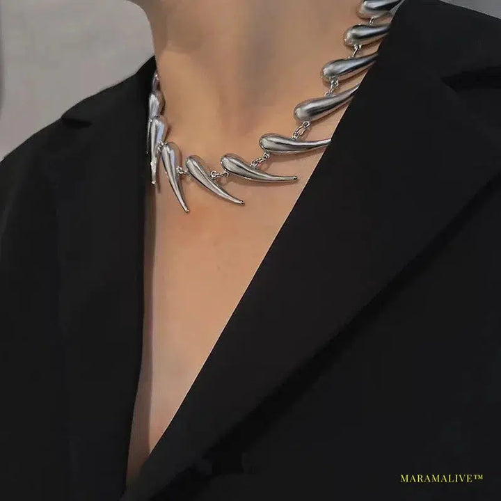 Stainless Steel Chains Rivet Choker Necklace for Men Women Hiphop Punk Neck Chains Short Collar Necklaces Wolf Tooth Jewelry New