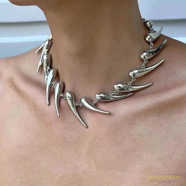 Stainless Steel Chains Rivet Choker Necklace for Men Women Hiphop Punk Neck Chains Short Collar Necklaces Wolf Tooth Jewelry New