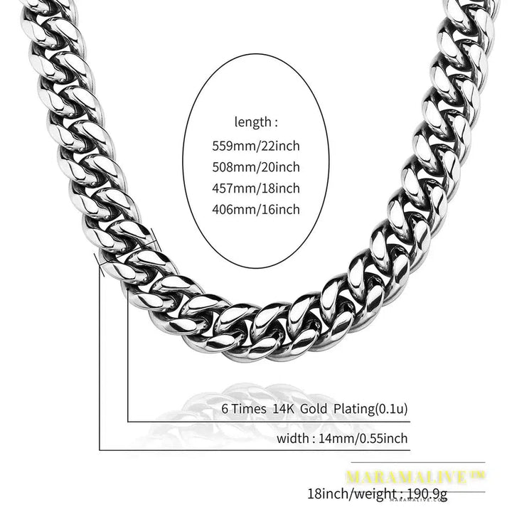 Stainless Steel Cuban Chain Necklace Hip Hop Silver Color Necklace Jewelry For Men