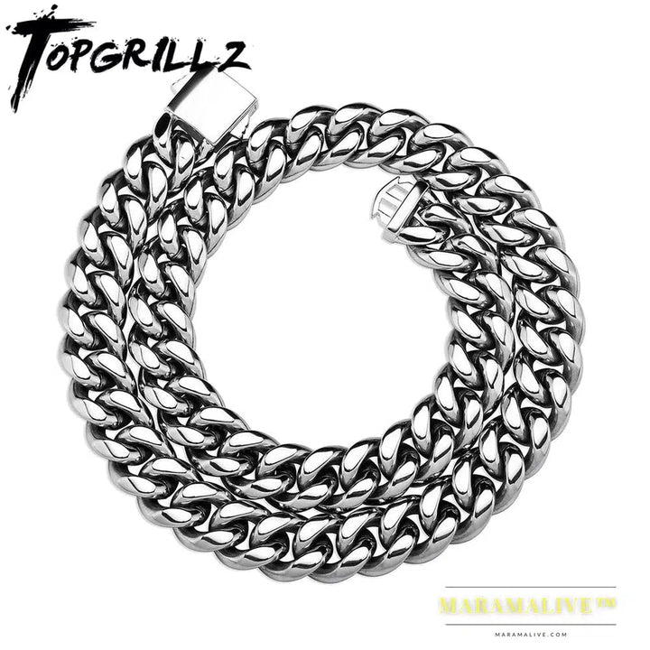 Stainless Steel Cuban Chain Necklace Hip Hop Silver Color Necklace Jewelry For Men