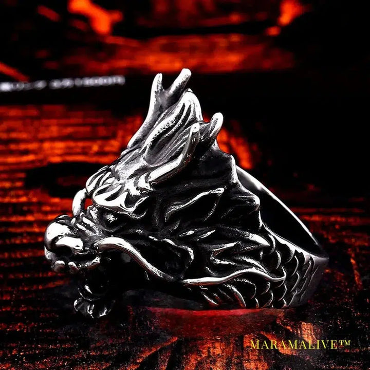 Stainless Steel Domineering Faucet Men's Ring Punk Animal Dragon High Quality Jewelry