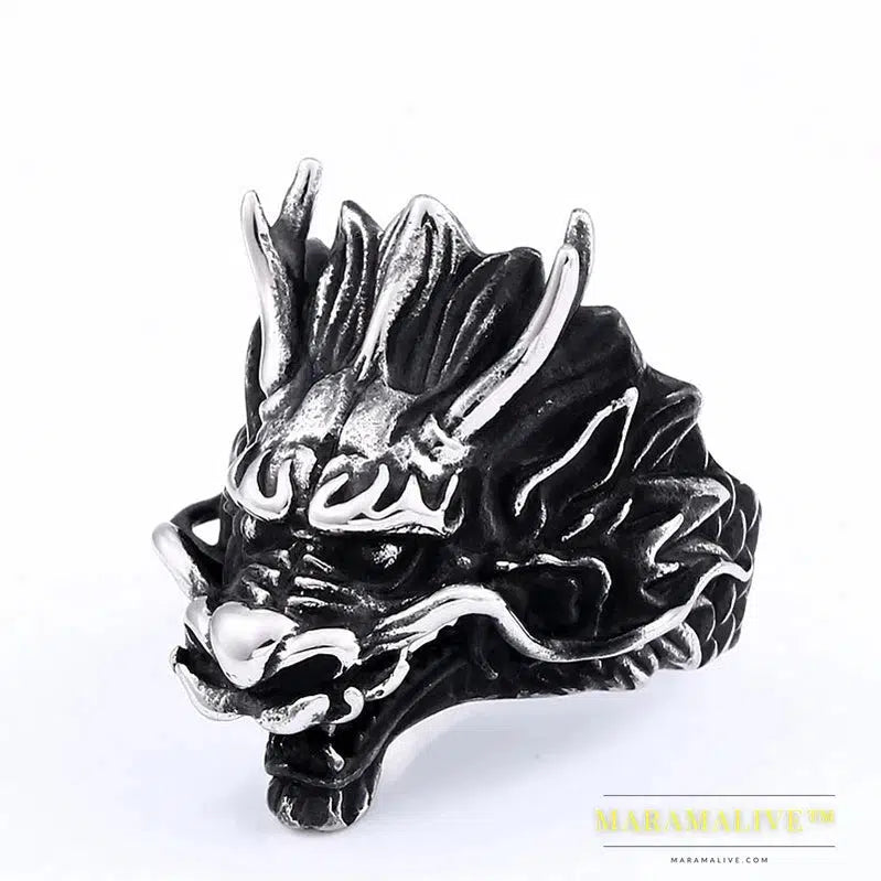 Stainless Steel Domineering Faucet Men's Ring Punk Animal Dragon High Quality Jewelry