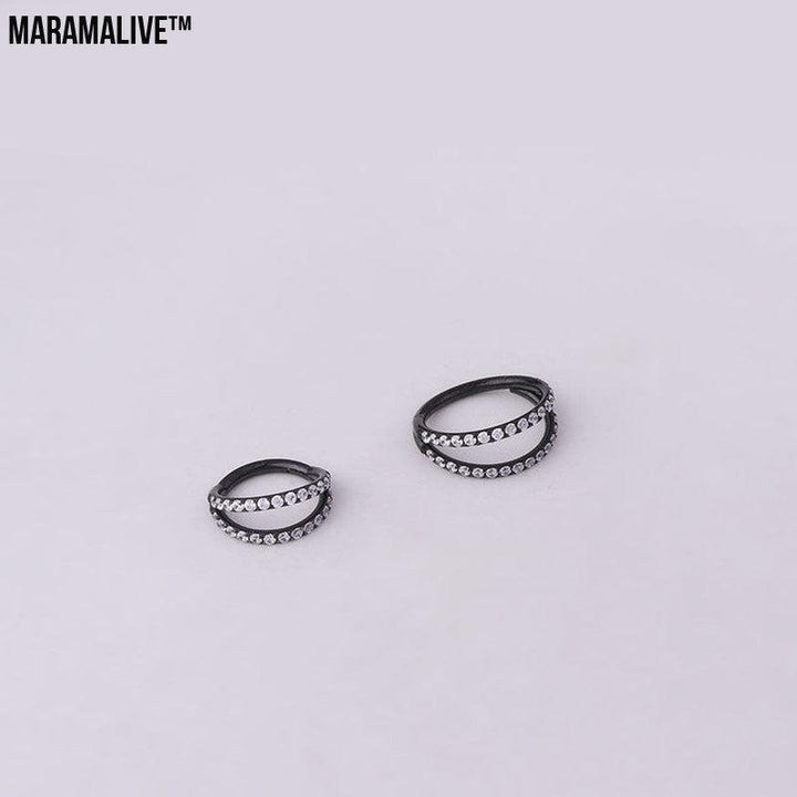 Stainless Steel Double Row Carved Zircon Seamless Nose Ring