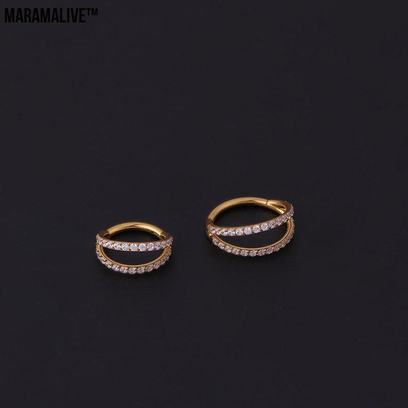 Stainless Steel Double Row Carved Zircon Seamless Nose Ring