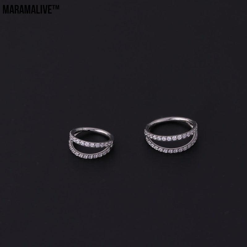 Stainless Steel Double Row Carved Zircon Seamless Nose Ring