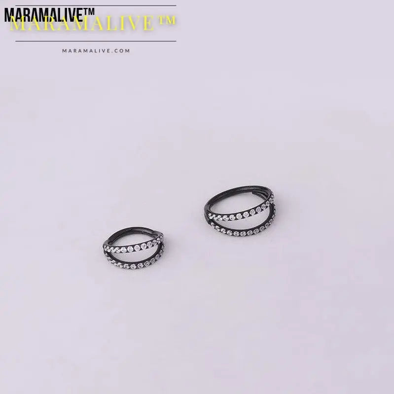 Stainless Steel Double Row Carved Zircon Seamless Nose Ring