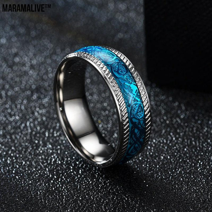 Stainless Steel Dragon Ring - 8mm Men's