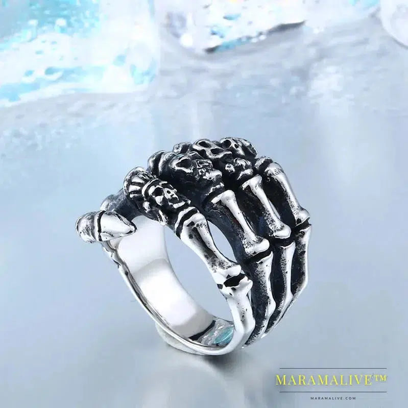 Stainless Steel Finger Bones Men's Ring Punk Skull Party High Quality Jewelry