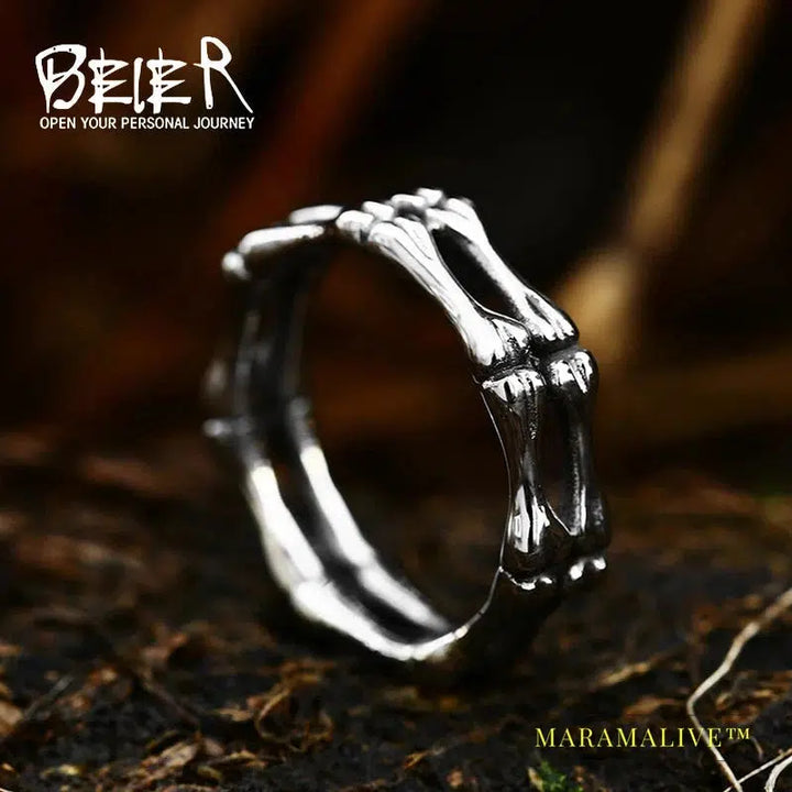 Stainless Steel Finger Bones Men's Ring Punk Skull Party High Quality Jewelry