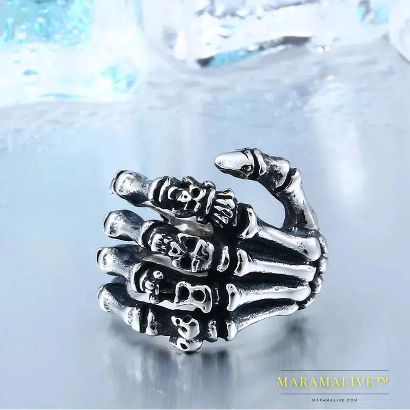 Stainless Steel Finger Bones Men's Ring Punk Skull Party High Quality Jewelry