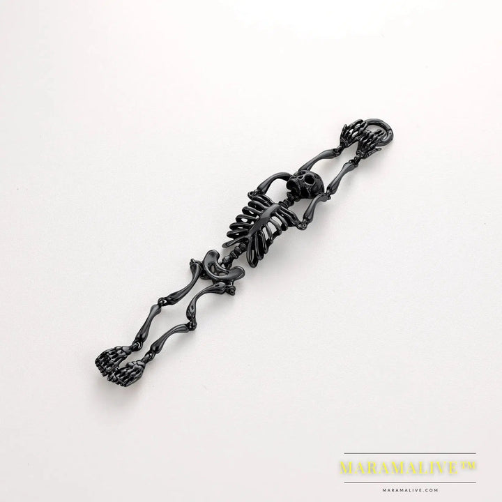 Stainless Steel Gothic Skull Bracelet for Men Steampunk Heavy Skeleton Wristband Chains Halloween Party Accessories