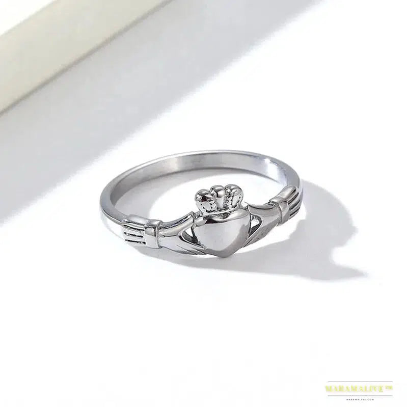 Stainless Steel Irish Claddagh Ring Heart Crown Wedding Promise Band for Women Men Size 5-9