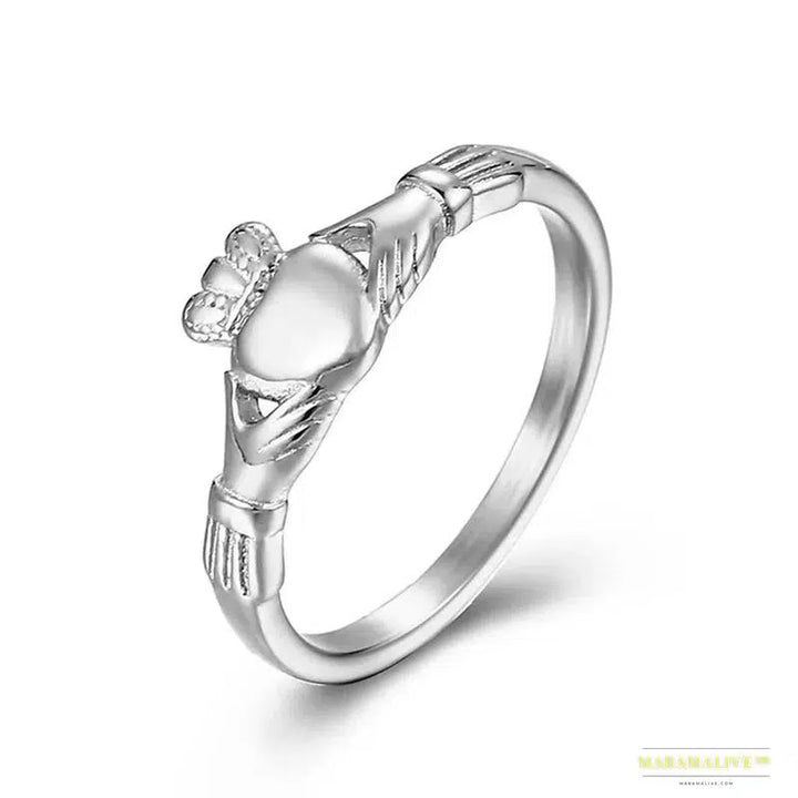 Stainless Steel Irish Claddagh Ring Heart Crown Wedding Promise Band for Women Men Size 5-9