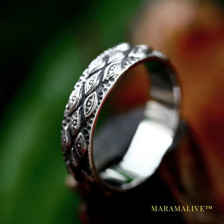 Stainless Steel Men's Ring Mythology Carved Eyes Ring For Men Cool Rock