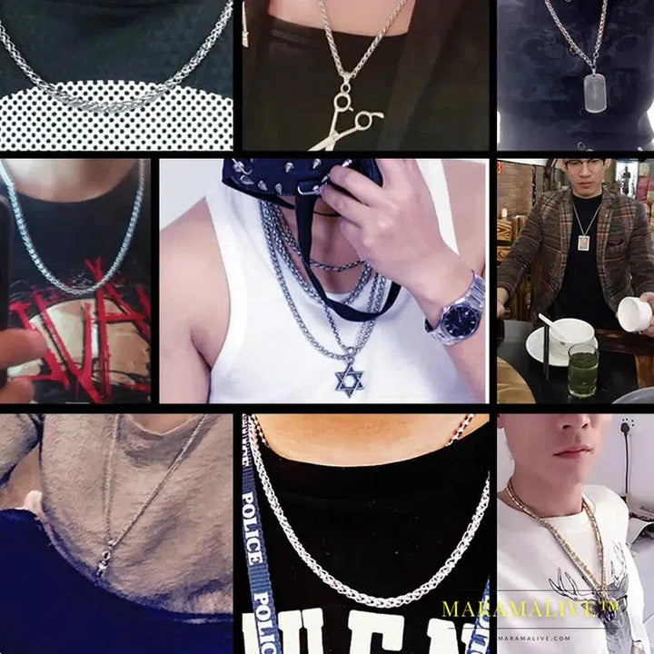 Stainless Steel Necklace Trendy Chain Necklace Boy Men's Necklace Chain Silver Color