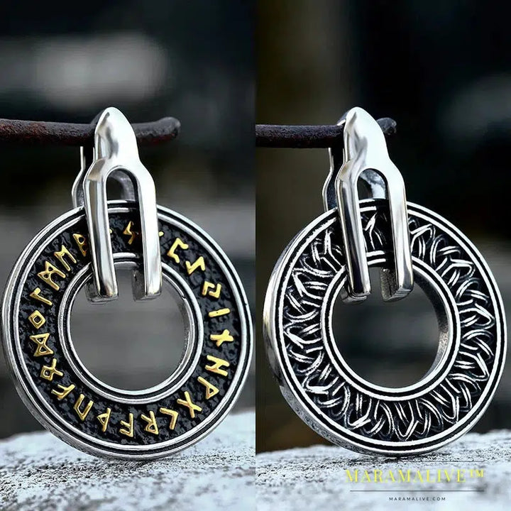 Stainless Steel Nordic Amulet Necklace Round Pendant Viking Rune Pirate Men's Pendant High Quality Jewelry