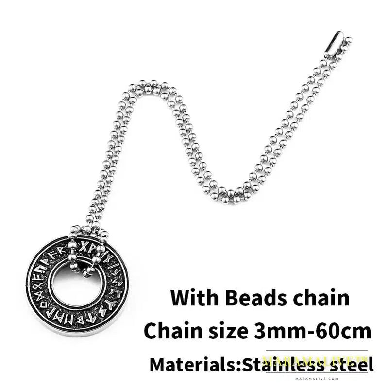 Stainless Steel Nordic Amulet Necklace Round Pendant Viking Rune Pirate Men's Pendant High Quality Jewelry