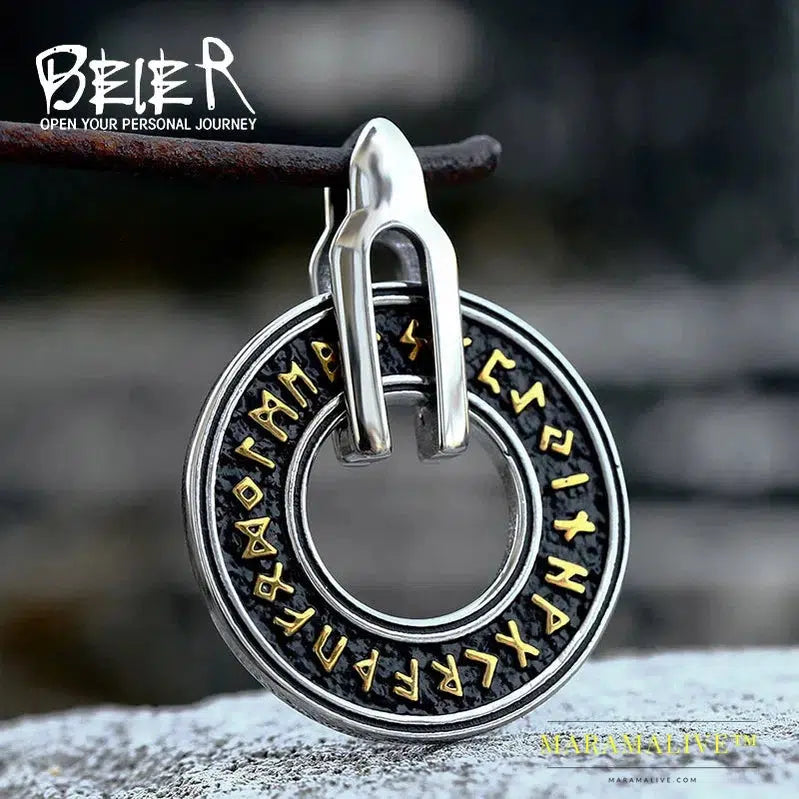 Stainless Steel Nordic Amulet Necklace Round Pendant Viking Rune Pirate Men's Pendant High Quality Jewelry