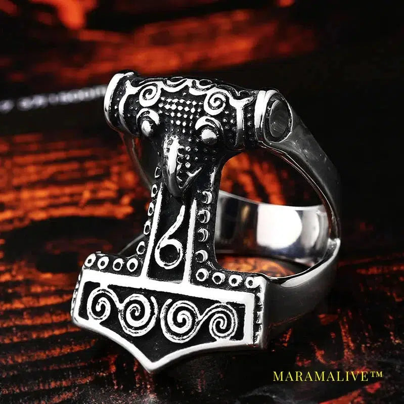 Stainless Steel Norse Viking Nordic Myth Thor hammer High Quality fashion ring fashion jewelry