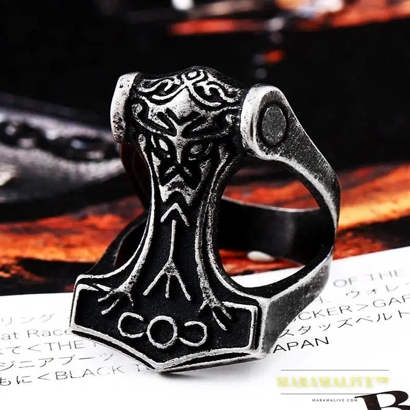 Stainless Steel Norse Viking Nordic Myth Thor hammer High Quality fashion ring fashion jewelry