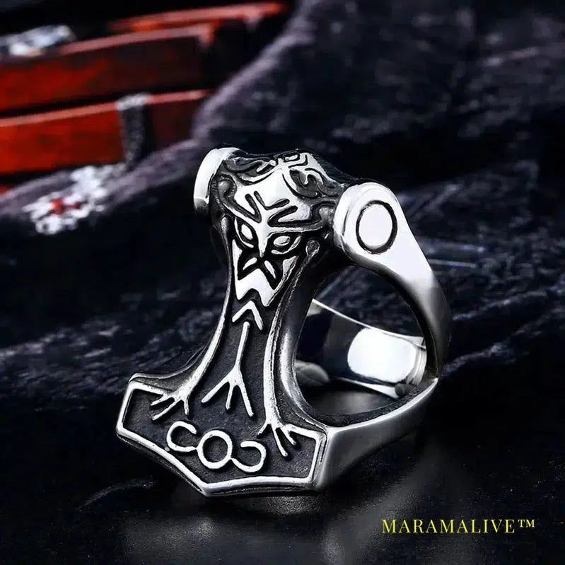 Stainless Steel Norse Viking Nordic Myth Thor hammer High Quality fashion ring fashion jewelry