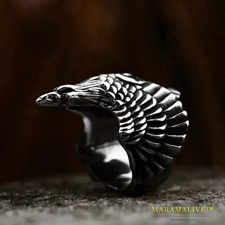 Stainless Steel Norse Viking Raven Head Eagle Ring For Man Hip-Hop Biker Boy's Cool Jewelry