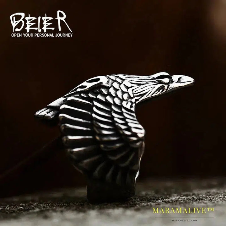 Stainless Steel Norse Viking Raven Head Eagle Ring For Man Hip-Hop Biker Boy's Cool Jewelry