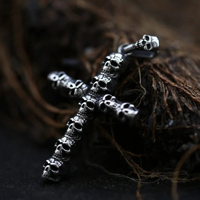 Stainless Steel Pendant Necklace Punk Cross Skull Gather Pendant Fashion Men Jewelry