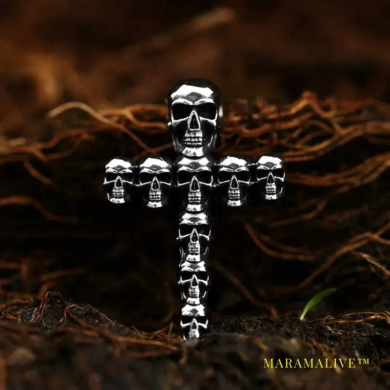 Stainless Steel Pendant Necklace Punk Cross Skull Gather Pendant Fashion Men Jewelry