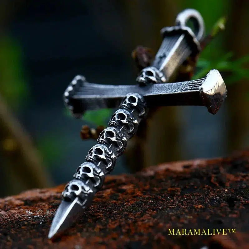 Stainless Steel Pendant Necklace Punk Cross Skull Gather Pendant Fashion Men Jewelry