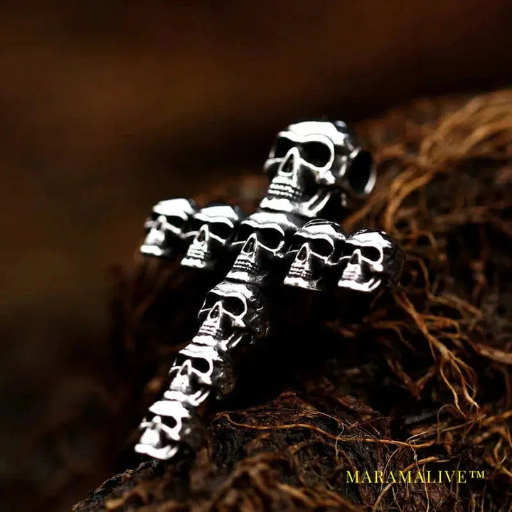 Stainless Steel Pendant Necklace Punk Cross Skull Gather Pendant Fashion Men Jewelry