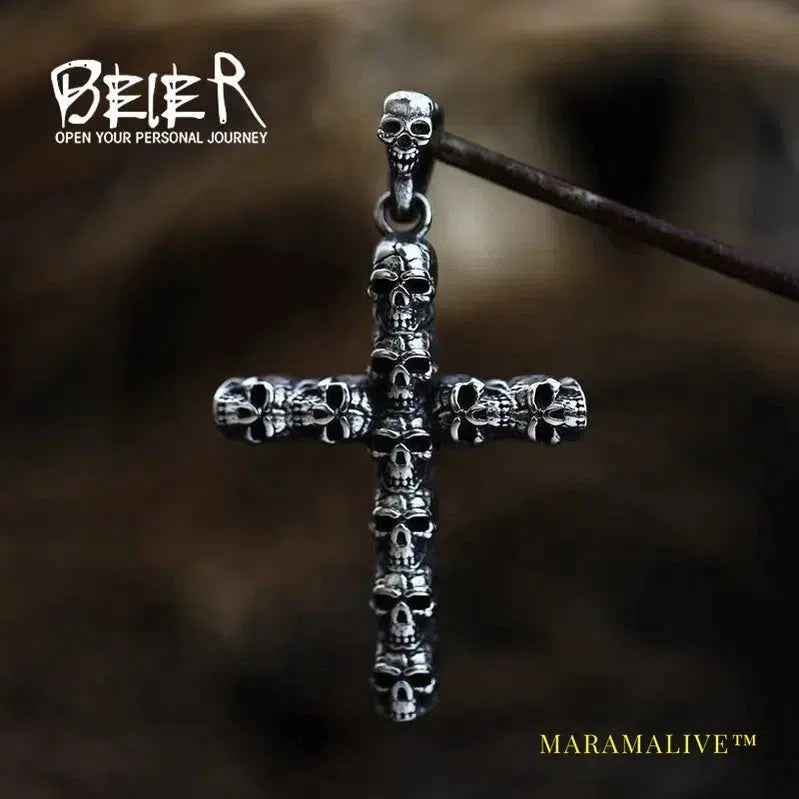 Stainless Steel Pendant Necklace Punk Cross Skull Gather Pendant Fashion Men Jewelry