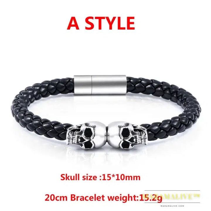 Stainless Steel Punk Triple Skull Leather Men's Bangle Rock Biker High Quality Jewelry Gift