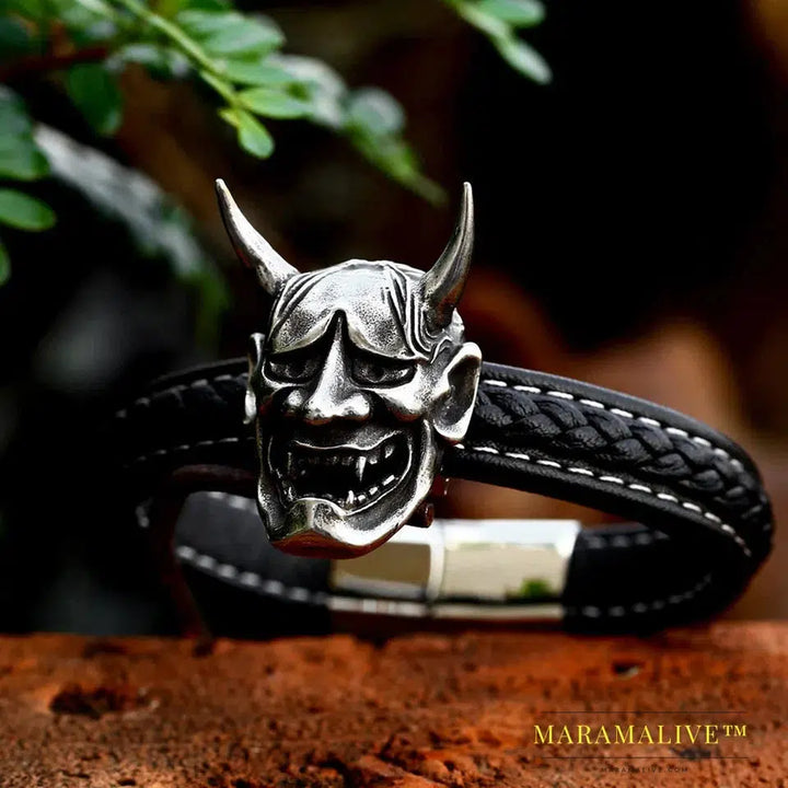 Stainless Steel Punk Triple Skull Leather Men's Bangle Rock Biker High Quality Jewelry Gift