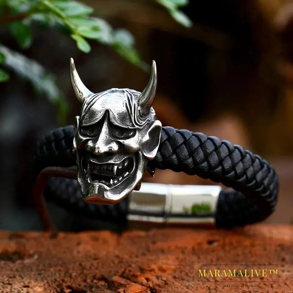 Stainless Steel Punk Triple Skull Leather Men's Bangle Rock Biker High Quality Jewelry Gift