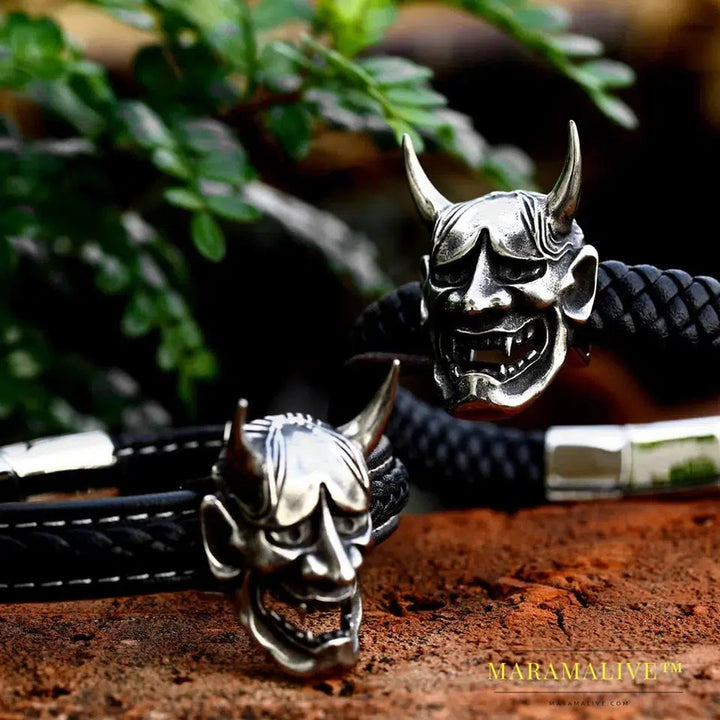 Stainless Steel Punk Triple Skull Leather Men's Bangle Rock Biker High Quality Jewelry Gift