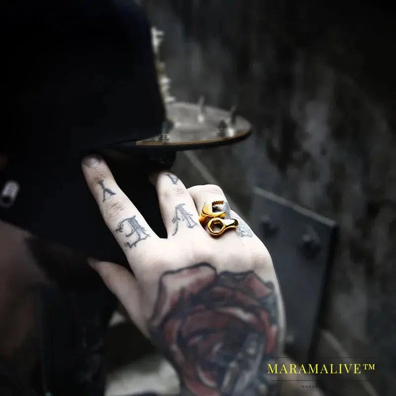 Stainless Steel Ring Hot Sale Punk Biker Wrench Man Ring Tools Fashion Jewelry