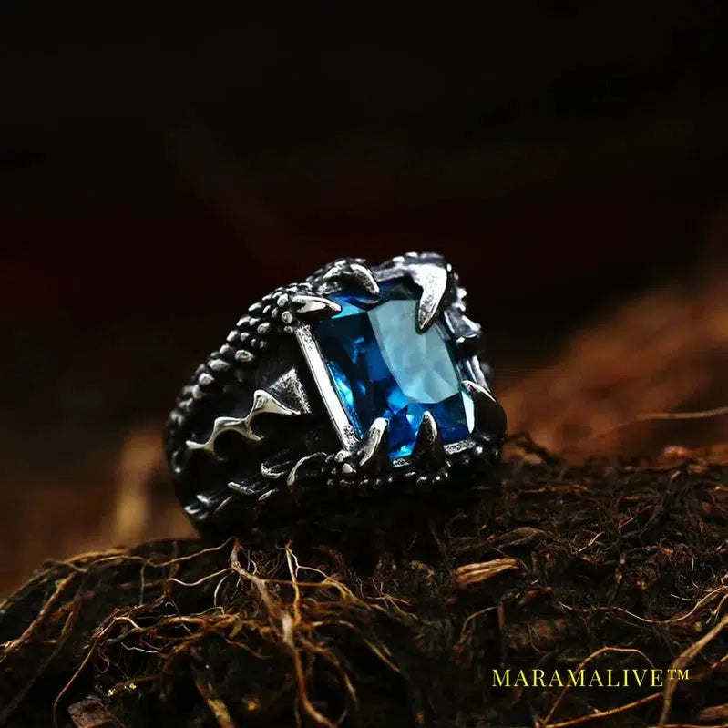 Stainless Steel Ring Top Quality Dragon Claw With Red Blue Stone Ring Men Punk Unique Jewelry