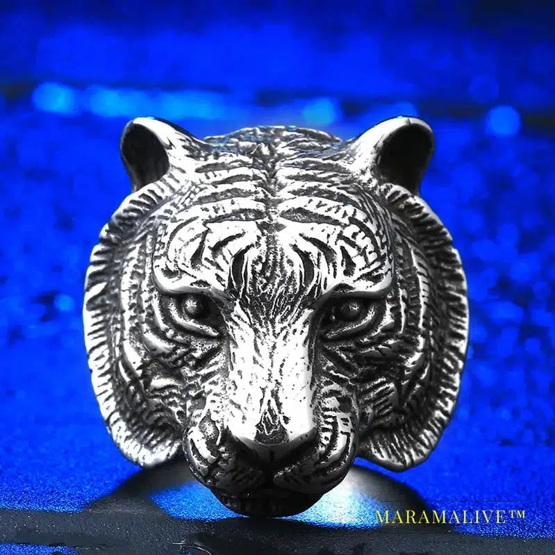 Stainless Steel Ring Top Quality Tiger Head Ring Animal For Man Biker Jewelry