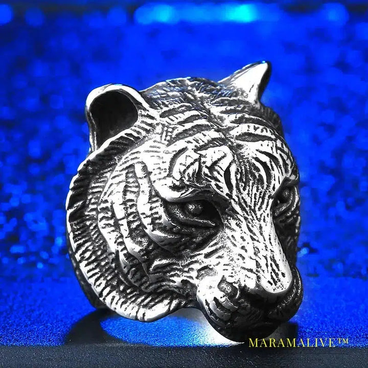 Stainless Steel Ring Top Quality Tiger Head Ring Animal For Man Biker Jewelry