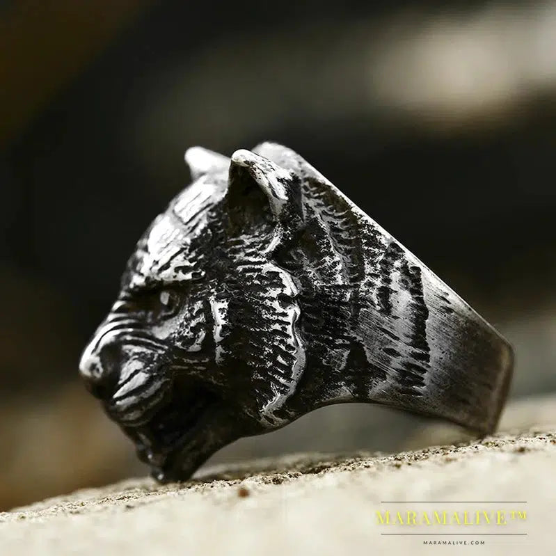 Stainless Steel Ring Top Quality Tiger Head Ring Animal For Man Biker Jewelry