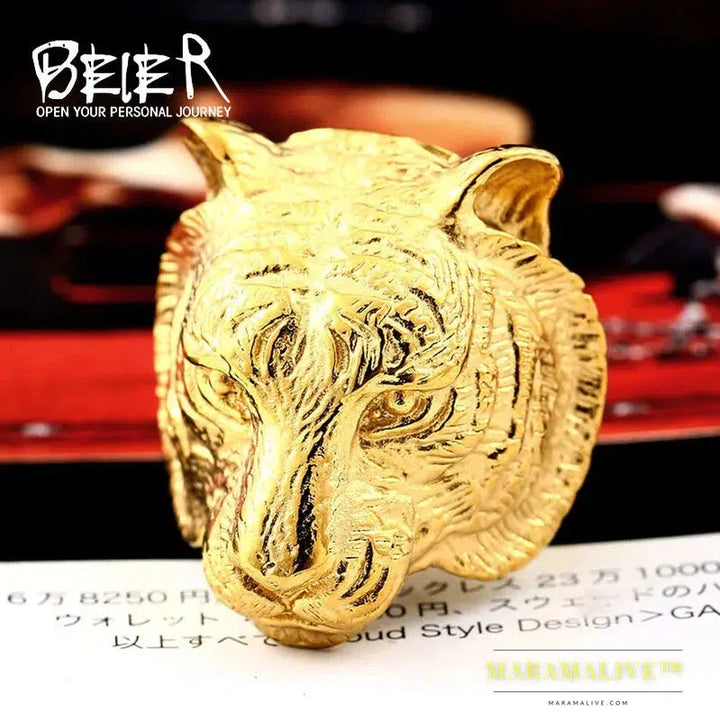 Stainless Steel Ring Top Quality Tiger Head Ring Animal For Man Biker Jewelry