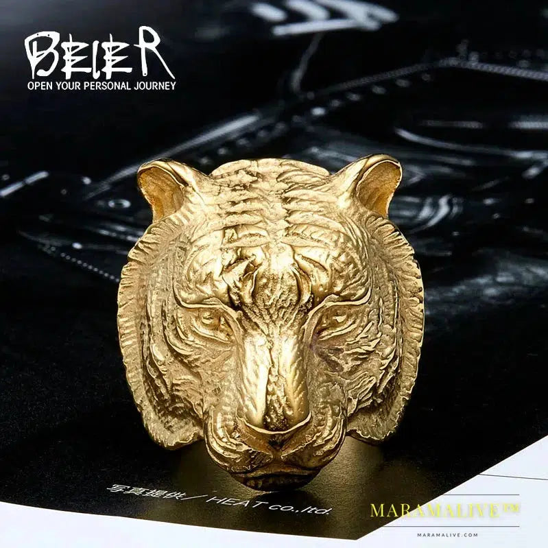 Stainless Steel Ring Top Quality Tiger Head Ring Animal For Man Biker Jewelry