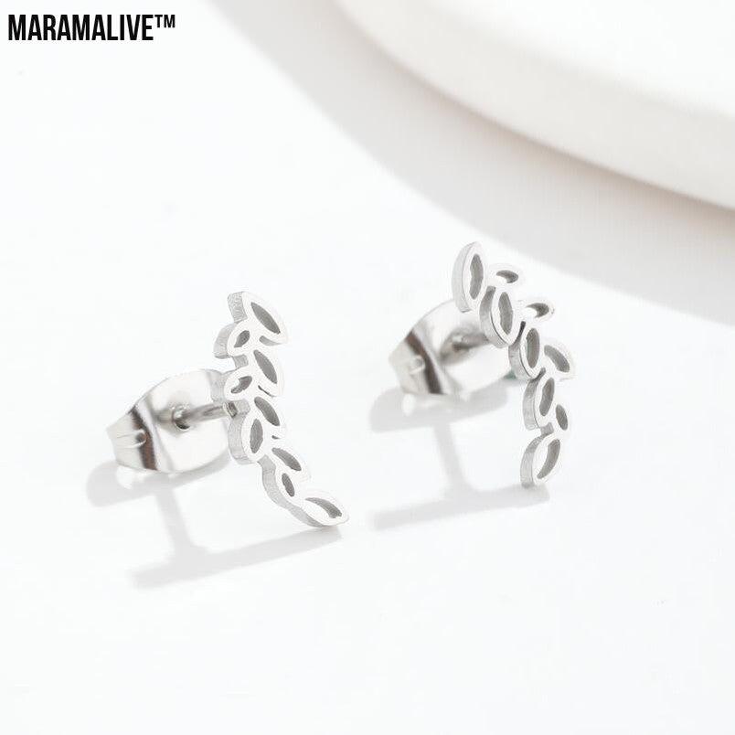 Stainless Steel Studs Simple Hollow Wheat Earrings For Women