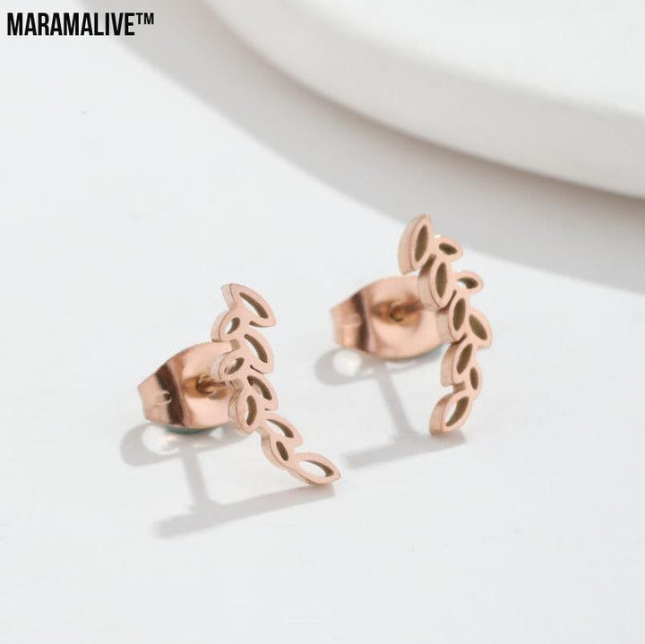 Stainless Steel Studs Simple Hollow Wheat Earrings For Women