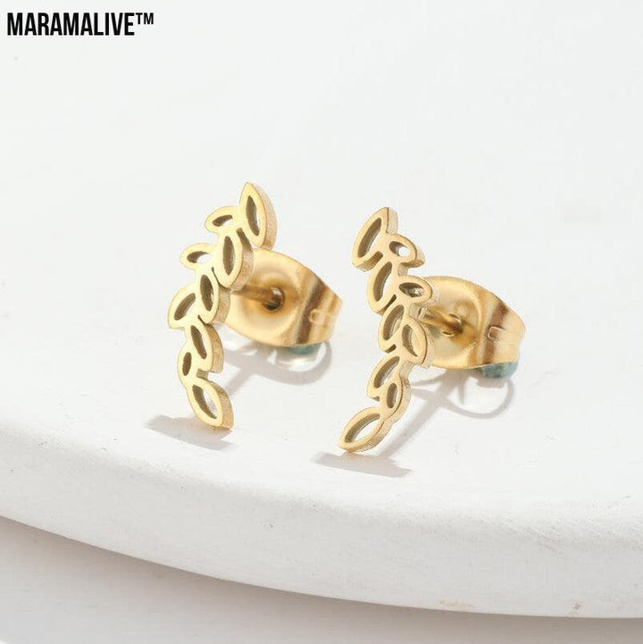 Stainless Steel Studs Simple Hollow Wheat Earrings For Women