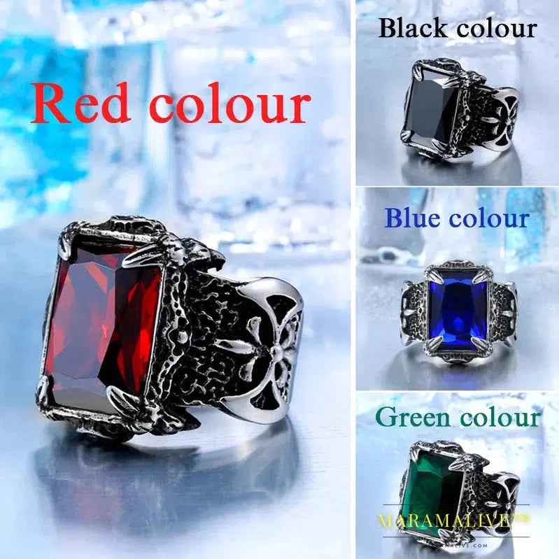 Stainless Steel VIKING Colorful Stone Trend Men's Ring Double-Sided Axe High Quality Jewelry