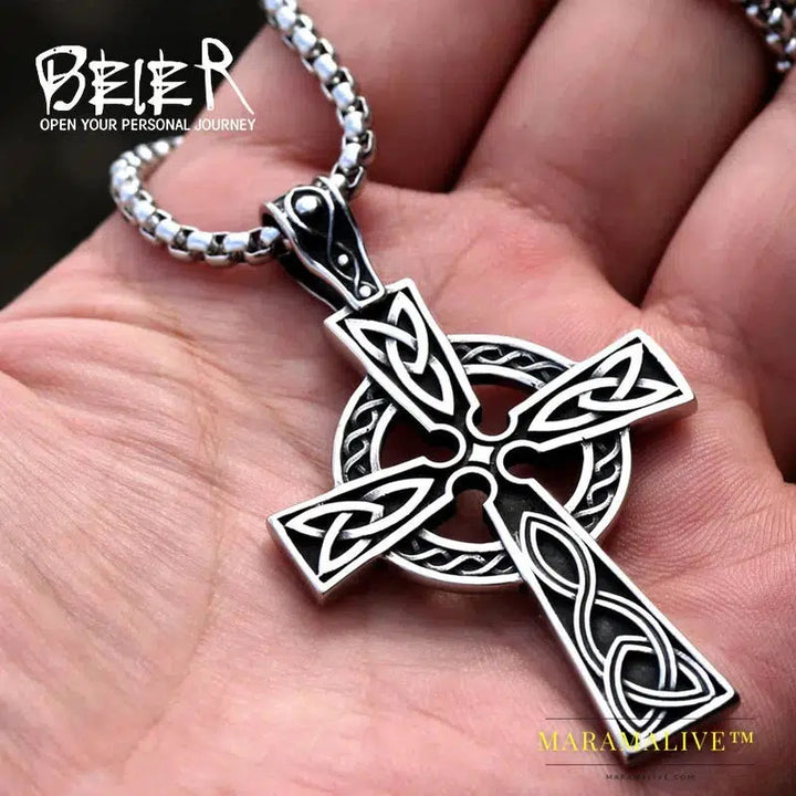 Stainless Steel Valknut Celtic Cross Pendant Men Fashion Viking Titanium Steel Jewelry