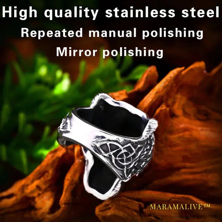 Stainless Steel Viking Bear Head Ring for Men's Punk Fashion Jewelry