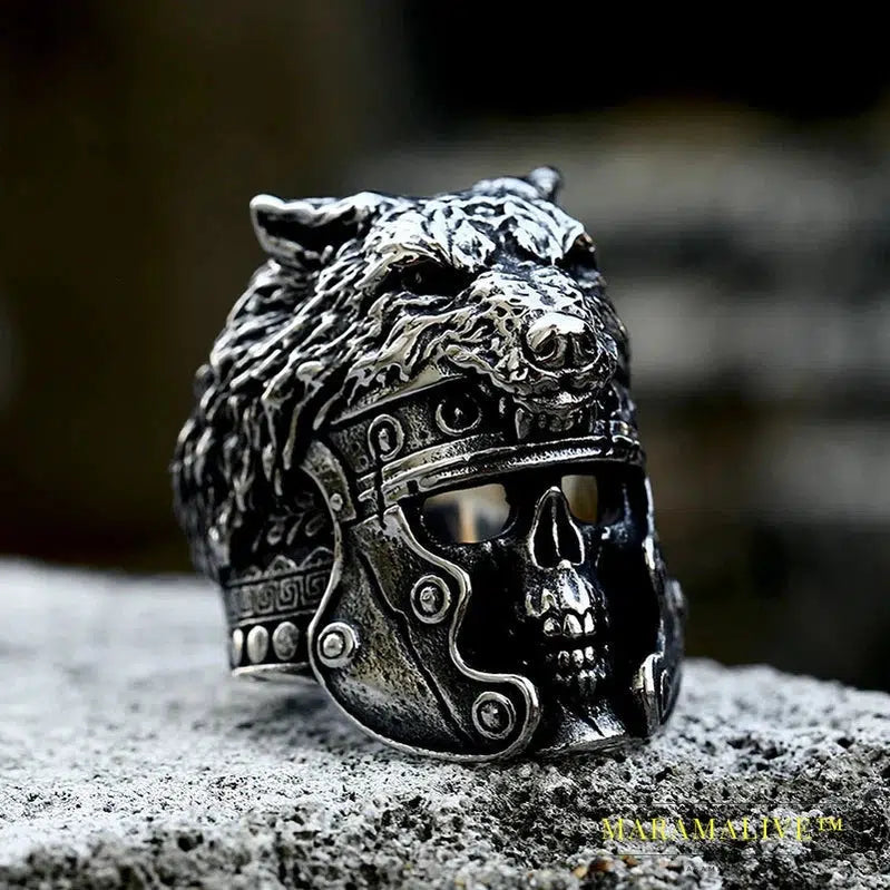 Stainless Steel Viking Nordic Wolf Head Ring Animal Jewelry Men Ring